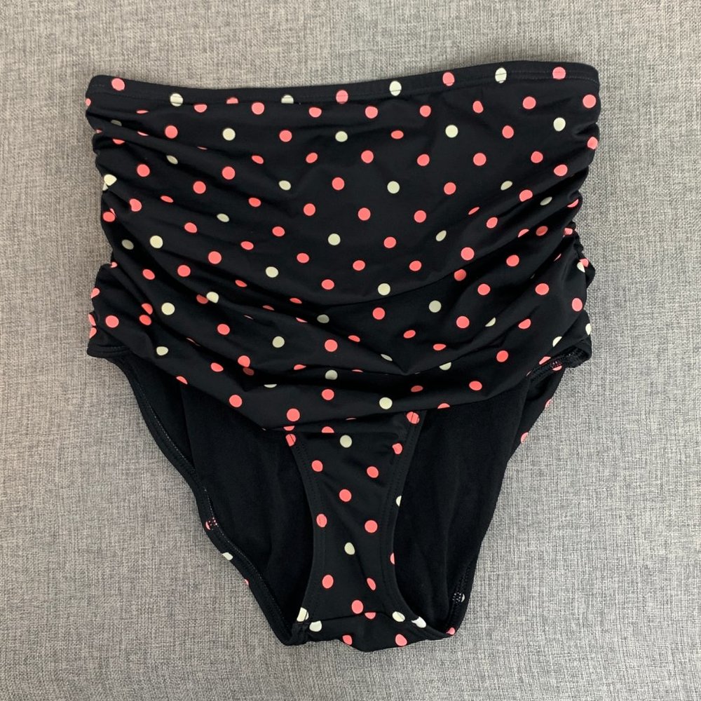 Super High Waisted Bikini bottoms Polka Dots Medium Nylon Spandex Black‎ Orange